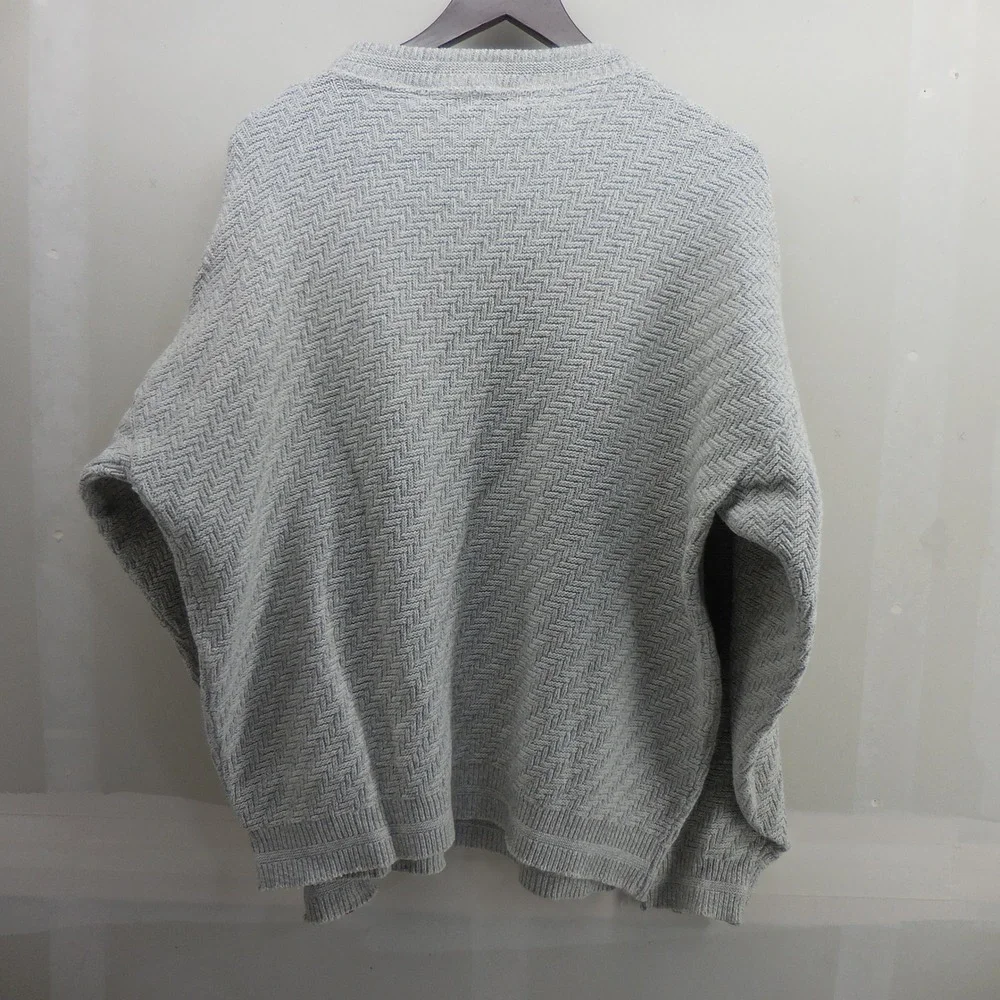 Bill Blass Menswear Gray Chevron Knit Cotton Sweater Mens Large Made in USA